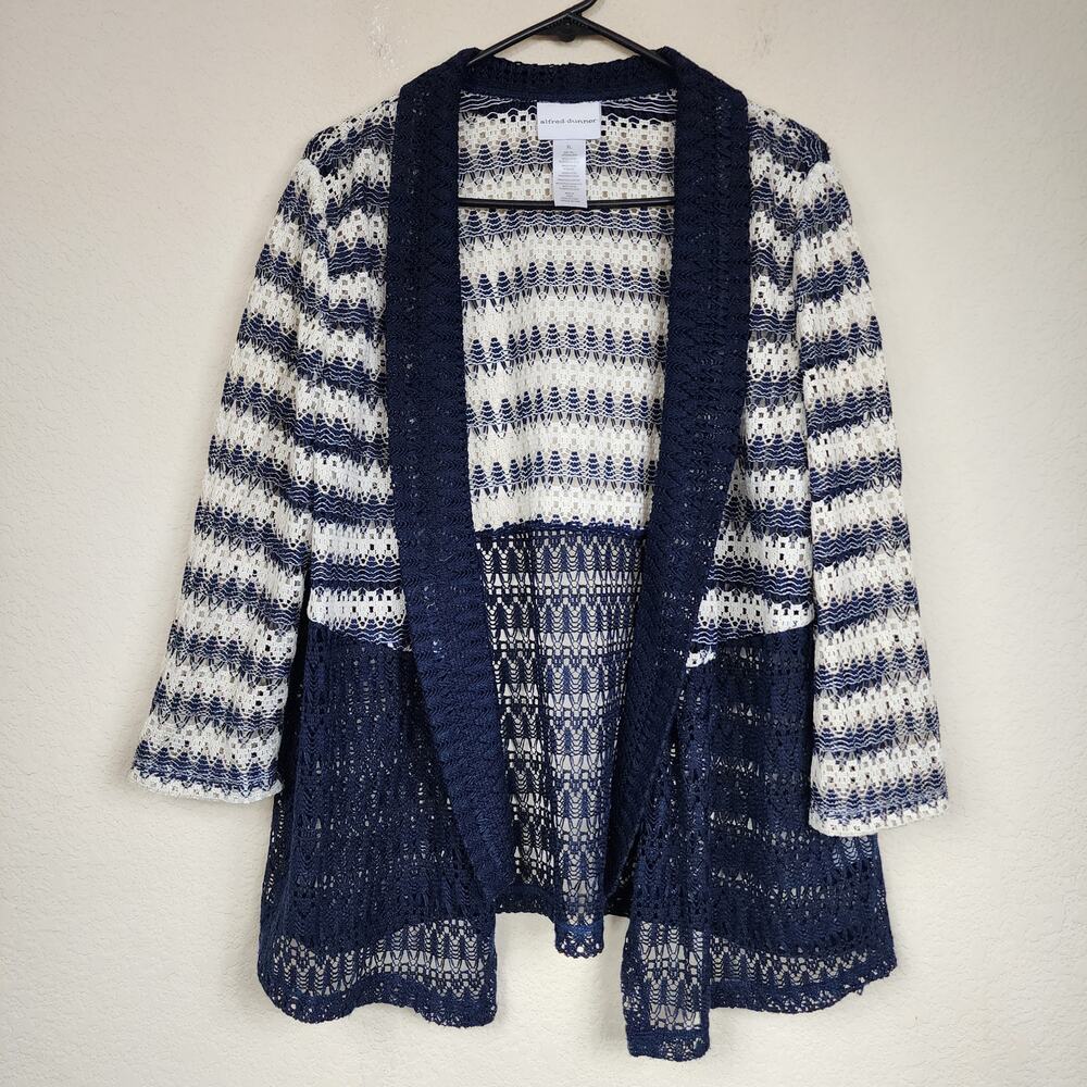 Alfred Dunner Sheer Chevron Navy XL Cardigan